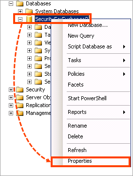 Opening the SecurityForExchange database properties