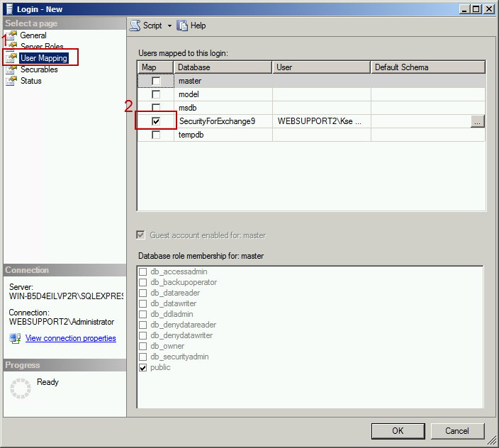 Selecting the database which is used in User Mapping section