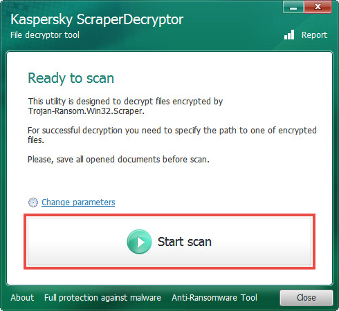 Running a scan in ScraperDecryptor.