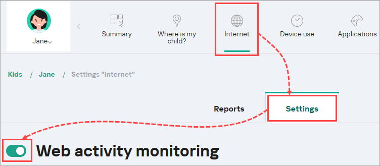 Enabling Web activity monitoring on My Kaspersky.
