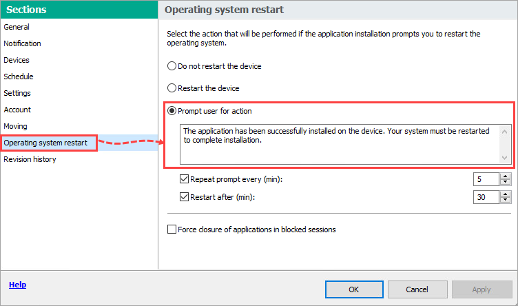 Prompting the user to restart the operating system when installing the Network Agent.