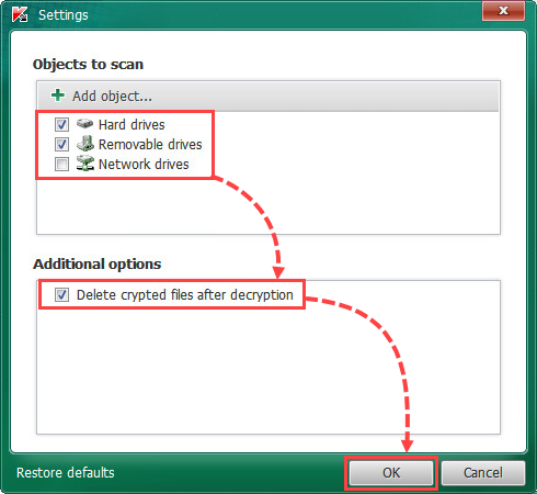 Configuring scan settings in ShadeDecryptor.