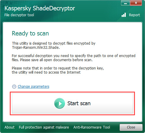 Starting a scan in ShadeDecryptor.