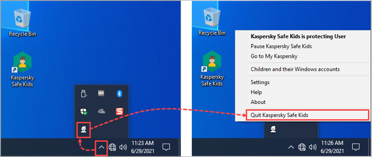 Exiting Kaspersky Safe Kids for Windows.