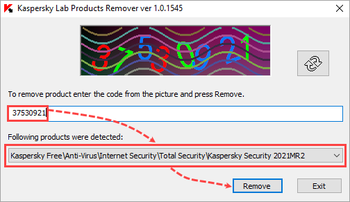 Uninstalling the Kaspersky application using the kavremover tool