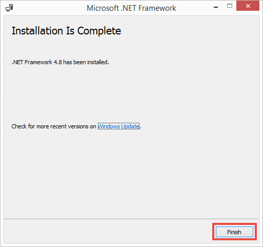 Completing the installation of Microsoft .Net Framework