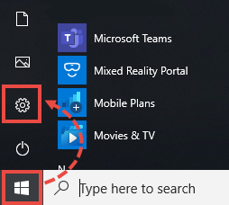 Opening the Settings in Windows 10