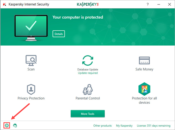 Image: Kaspersky Internet Security main window