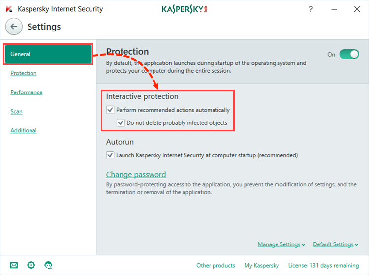 Image: Selecting the protection mode in Kaspersky Internet Security 2018