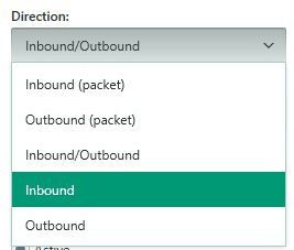Image: Select the direction for the packet rule in Kaspersky Internet Security 2018
