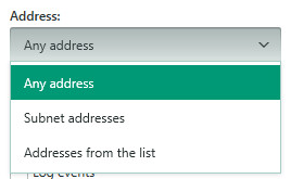 Image: setting the network address for the packet rule in Kaspersky Internet Security 2018
