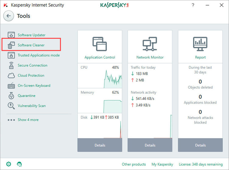 Image: Kaspersky Internet Security Tools window