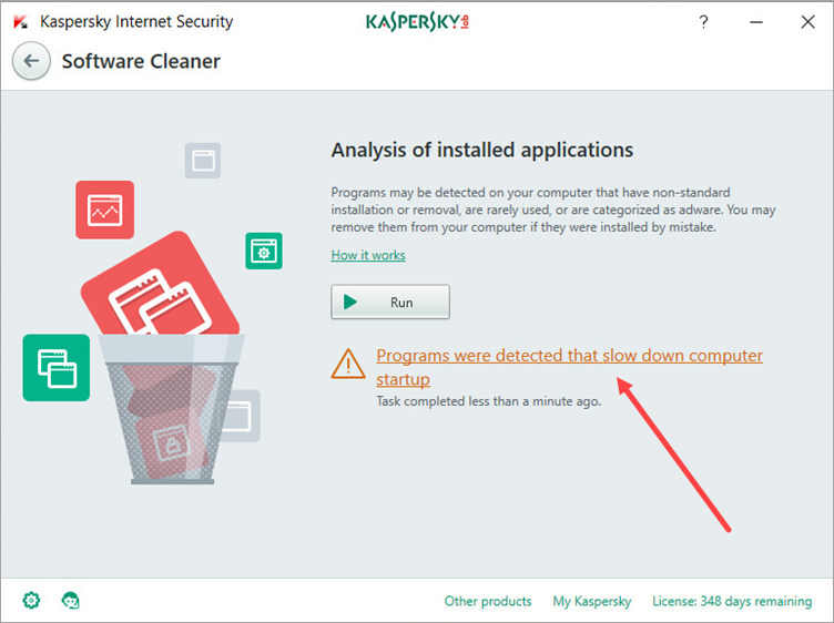 Image: the Software Updater window in Kaspersky Internet Security