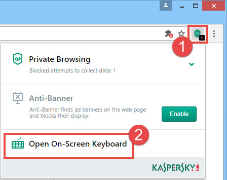 Image: opening the On-Scree Kaspersky Internet Security 2018