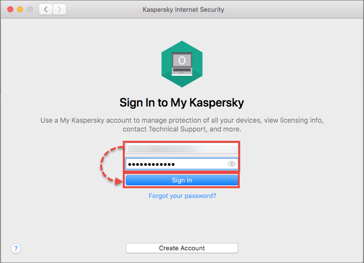 Image: signing in to My Kaspersky via Kaspersky Internet Security for Mac