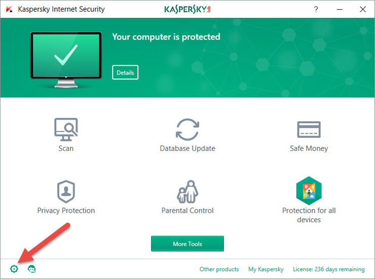 Image: Kaspersky Internet Security main window