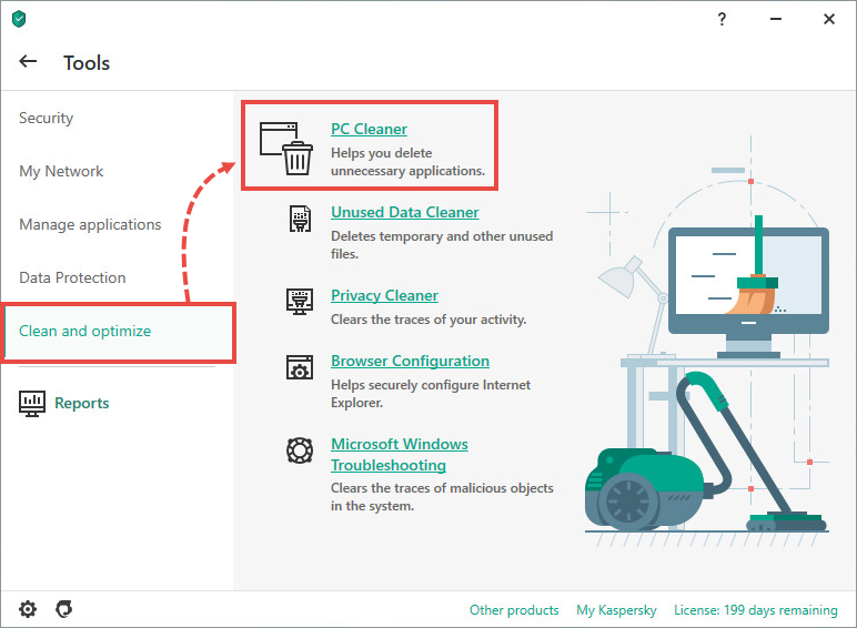 The Tools window in a Kaspersky application