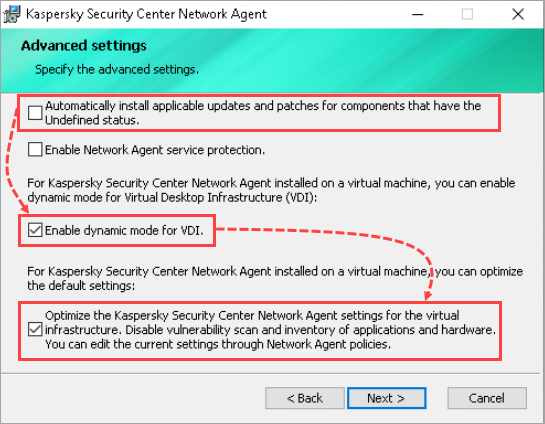 Advanced settings in Kaspersky Security Center Network Agent.