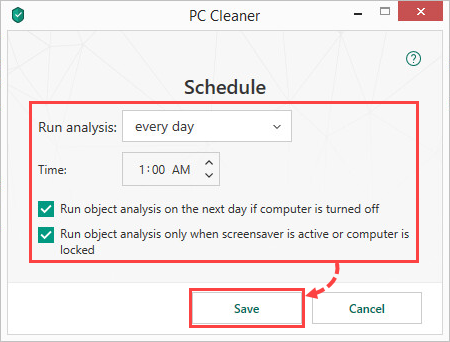 Configuring a schedule for analyzing objects in Kaspersky Internet Security 19