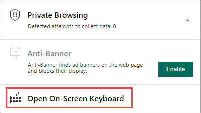 Opening the Kaspersky Internet Security 19 On-Screen Keyboard from the browser