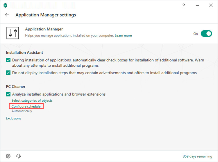 Configuring a schedule for analyzing objects in Kaspersky Total Security 19