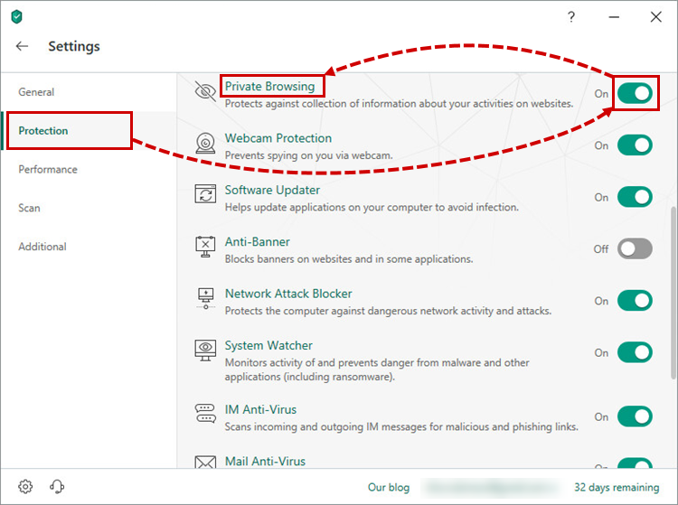 Settings window in Kaspersky Total Security 19