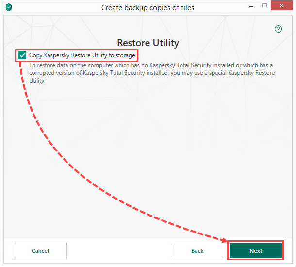 Copying the Kaspersky Restore Utility in Kaspersky Security Cloud 19