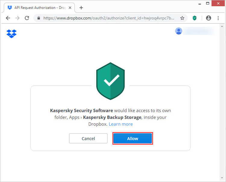 Granting Kaspersky Security Software access to Dropbox