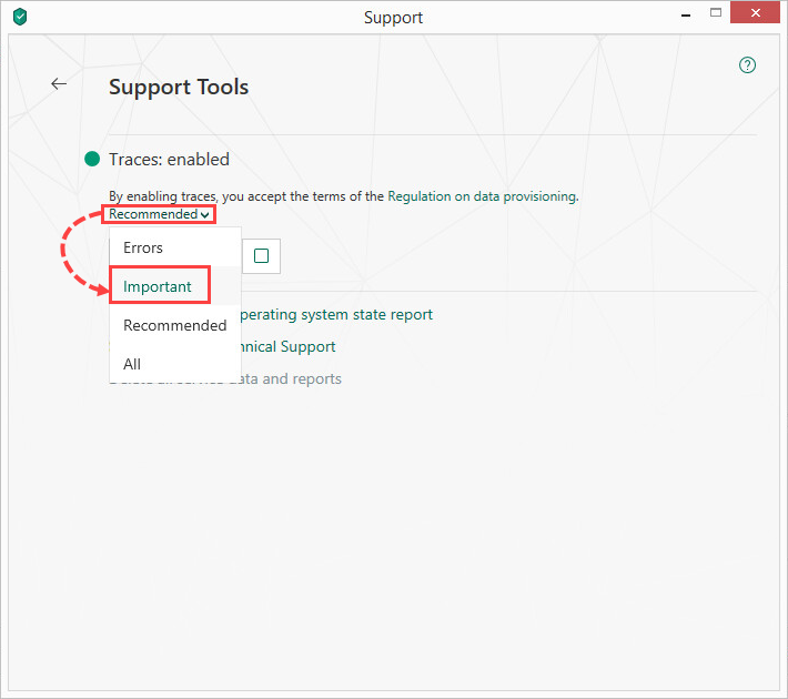 Selecting the events to trace in Kaspersky Small Office Security 6