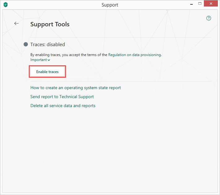 Enabling tracing of important events in Kaspersky Small Office Security 6