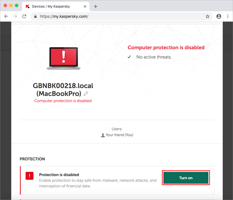 How to enable or disable protection in Kaspersky Security Cloud 19 for Mac