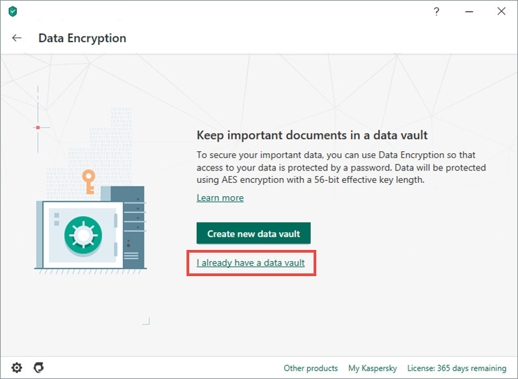 Adding a data vault in Kaspersky Security Cloud 20