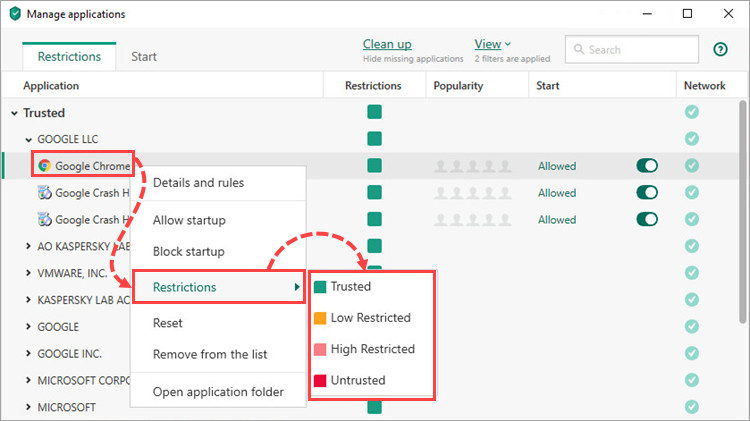 Creating a group of trusted applications in Kaspersky Security Cloud 20