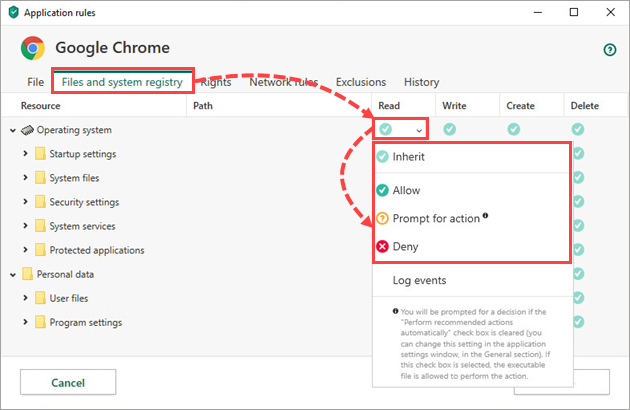 Configuring rules for files and the system registry in Kaspersky Security Cloud 20