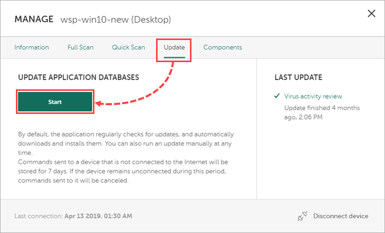 Updating the Kaspersky Anti-Virus 20 databases via My Kaspersky