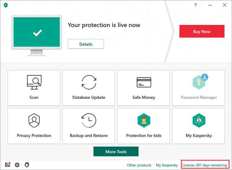 Opening the Licensing window of Kaspersky Total Security 20