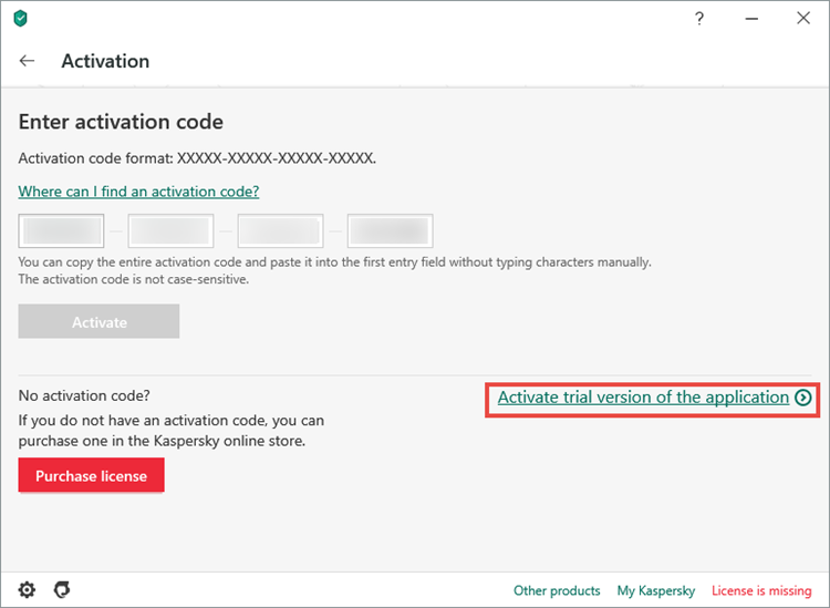 Applying the trial license to Kaspersky Total Security 20