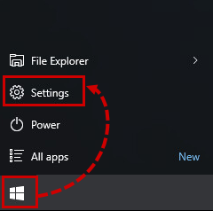 Opening the settings in Windows 10.