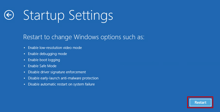 Confirming PC restart in Windows 10.