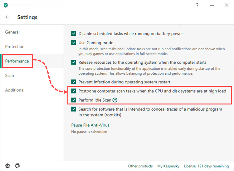 Configuring Idle Scan in Kaspersky Total Security 20