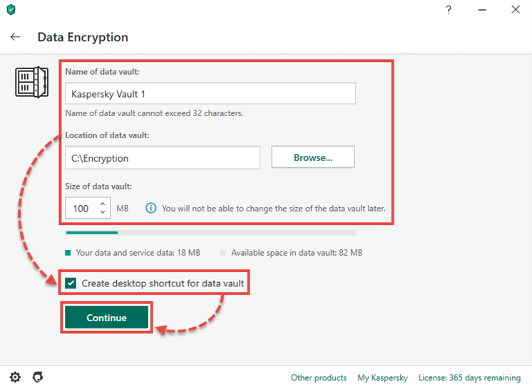 Creating a vault in Kaspersky Total Security 20