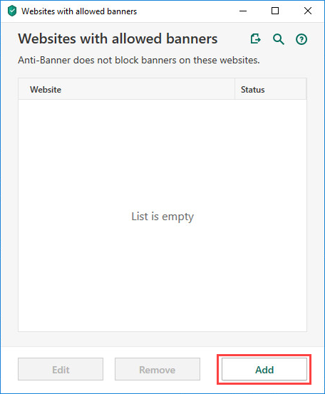 Adding a website to the Allowed list in Kaspersky Total Security 20