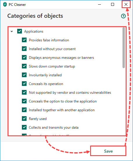 Configuring categories of objects for analysis in Kaspersky Total Security 20