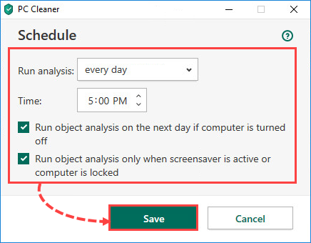 Configuring a schedule for analyzing objects in Kaspersky Total Security 20