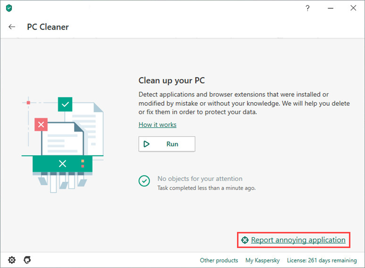 Choosing a problematic application to report via Kaspersky Total Security 20