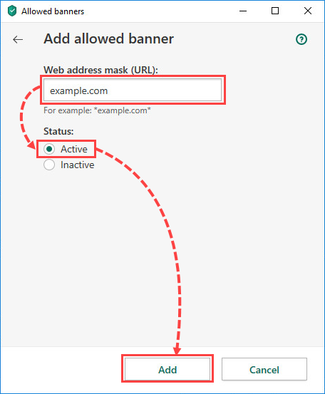 Opening the website with allowed banners to the list in Kaspersky Security Cloud 20