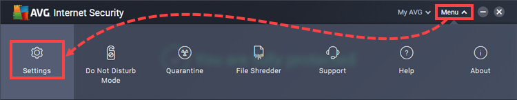 Opening the menu in AVG Internet Security