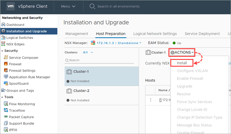 Launching installation of VMware NSX