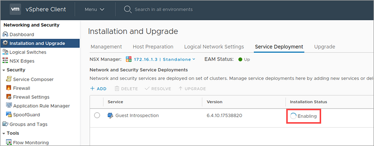 Monitoring the process of the Guest Introspection service deployment