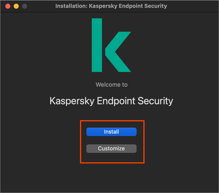 Selecting the installation type for Kaspersky Endpoint Security 11 for Mac